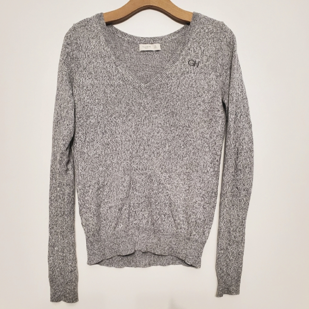 Heather Grey Cotton Blend V-neck Sweater Size M